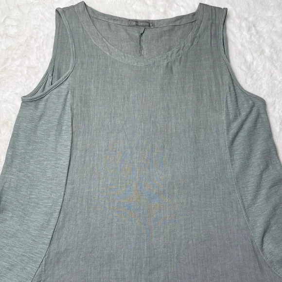 Cut Loose Linen Asym Tunic Dress M Sage Green Sleeveless Pocket Tiered Lagenlook - Picture 11 of 17